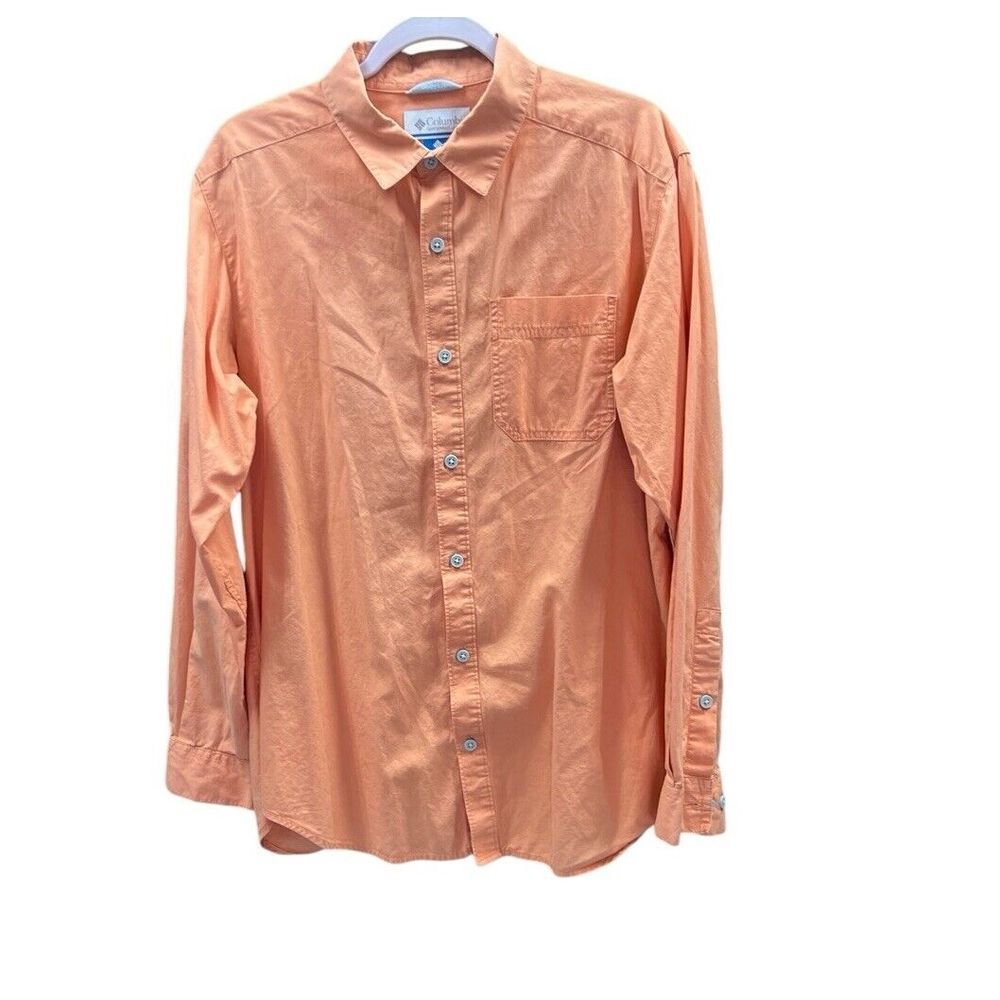 Columbia Sportswear Men's Peach Button Up Dress Work Shirt Size Medium